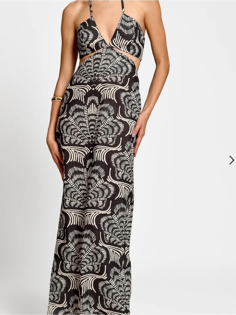 Encantadore Belen Midnight Shells Dress Black & Cream Cutout Maxi Dress NWT